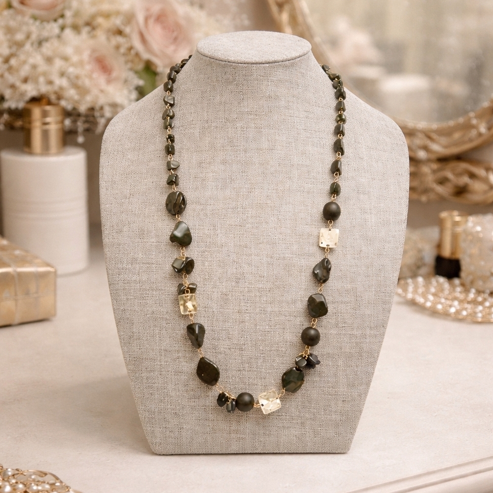 Black Freeform Necklace w/ Gold Accent Beads - Pre-loved (29"-33")
